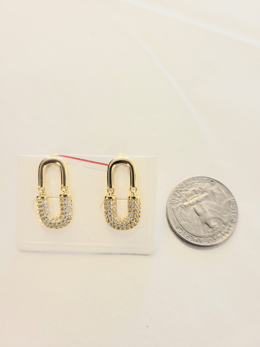 Gold Pavé U-Shaped Safety Pin Earrings - Women Jewelry